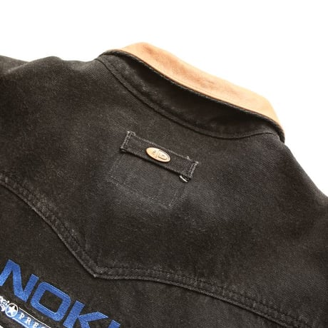 Leather Collared Black Denim Jacket Loose Silhouette