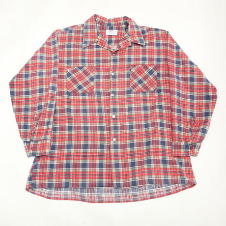 70s Plaid Print Flannel Open Collar Shirt