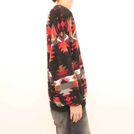 Woolrich Native Pattern Ramie Cotton Hand Knit Sweater