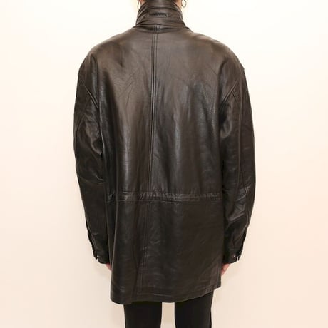 Bostonian Stand Collared Black Lamb Leather Coat