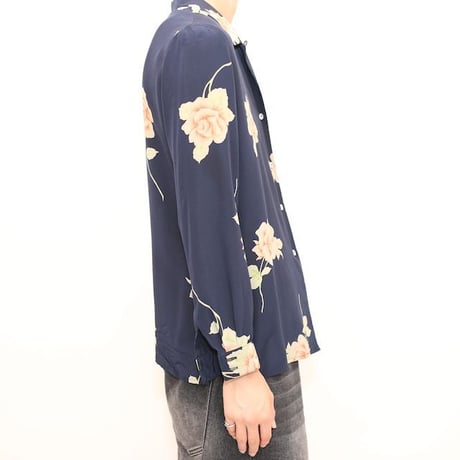 Liz Claiborne Flower Pattern Open Collar Silk L/S Shirt