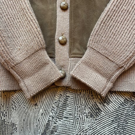 Norm Thompson Suede × Wool Knit Cardigan MADE IN GREAT BRITAIN