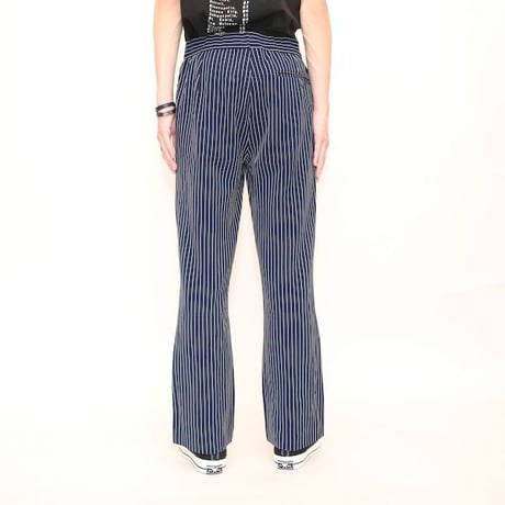 Vintage Striped Pattern Flared Polyester Slacks Pants