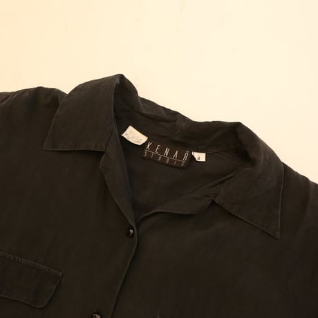 Open Collar Silk L/S Shirt Black