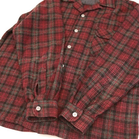 60's Open Collared Check Wool L/S Shirt