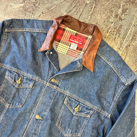 Marlboro Leather Collared Denim Jacket Loose Silhouette