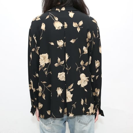 Flower Pattern Open Collared Rayon Shirt