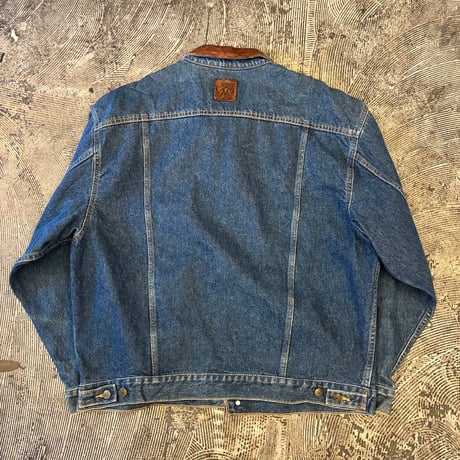 Marlboro Leather Collared Denim Jacket Loose Silhouette