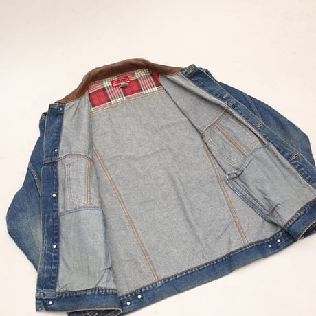 Marlboro Leather Collared Denim Jacket Loose Silhouette