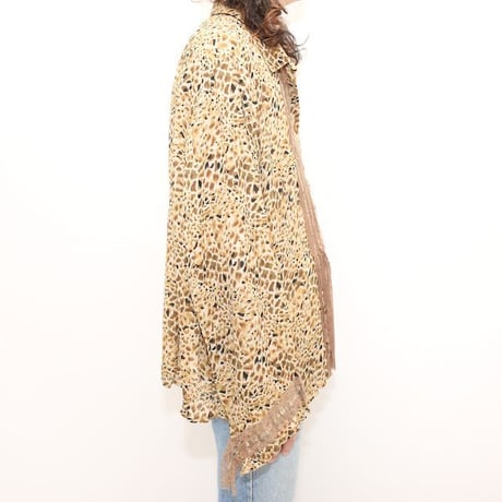 Lace & Fringe Design Animal Pattern L/S Shirt