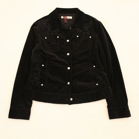 Black Embroidery Corduroy Trucker Jacket