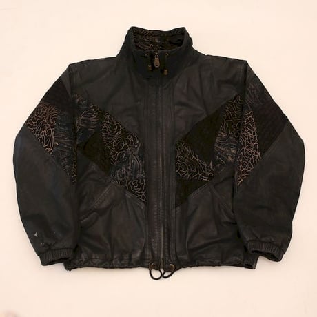 Patchwork Design Black Leather Jacket