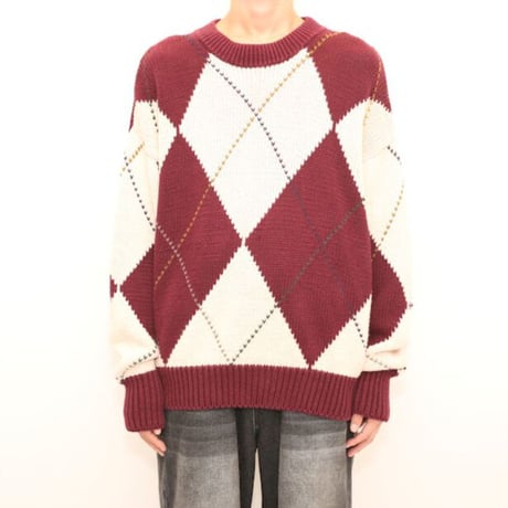 Argyle Pattern Ramie Cotton Knit Sweater