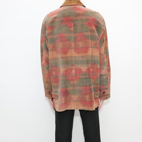 Native Pattern Suede Coat