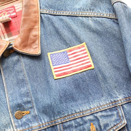 Marlboro Leather Collared Denim Jacket Loose Silhouette
