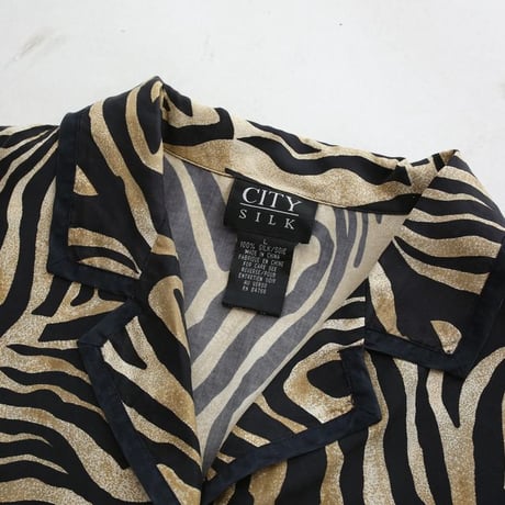 Zebra Pattern Open Collar Silk S/S Shirt
