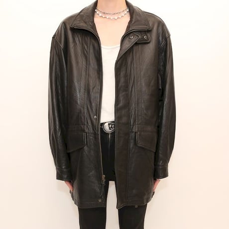 Bostonian Stand Collared Black Lamb Leather Coat
