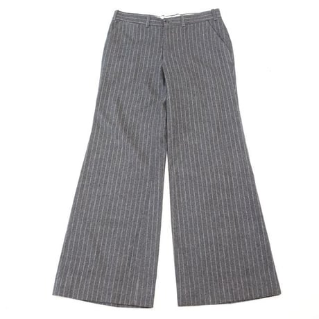 Striped Pattern Wide Flared Wool Slacks Pants