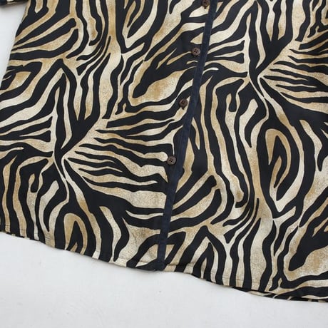 Zebra Pattern Open Collar Silk S/S Shirt