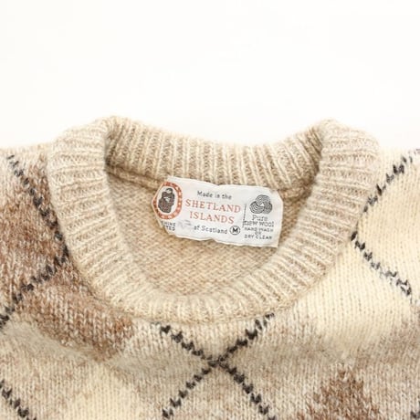 Argyle Pattern Shetland Wool Knit Sweater