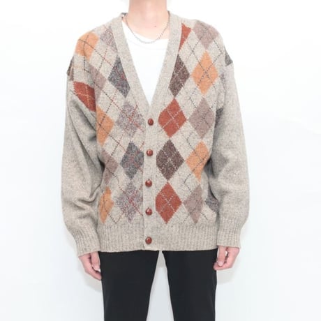 Argyle Pattern Wool Knit Cardigan MADE IN IRELAND