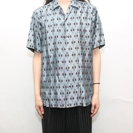 Vintage Patterned Open Collar Silk S/S Shirt
