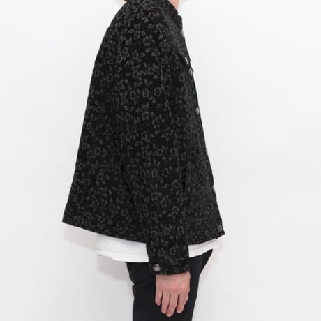 Flower Pattern Velour Trucker Jacket