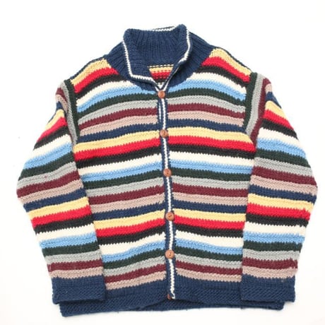 Multi Border Pattern Wool Knit Cardigan