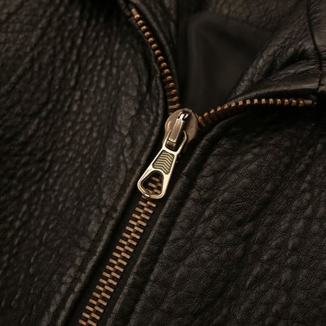 Black Rib Leather Jacket Loose Silhouette