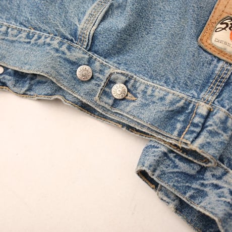 90s Diesel Leather Collar Denim Jacket MADE IN ITALY