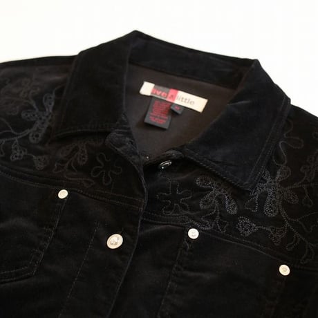 Black Embroidery Corduroy Trucker Jacket