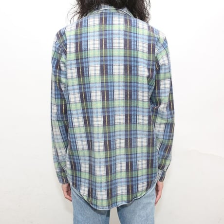 70s Plaid Print Flannel Open Collar Shirt