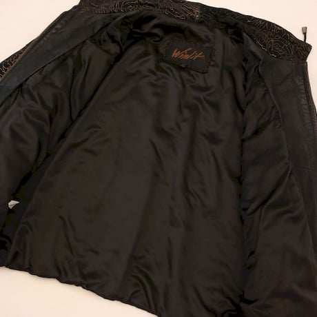 Patchwork Design Black Leather Jacket
