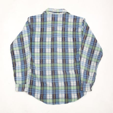 70s Plaid Print Flannel Open Collar Shirt
