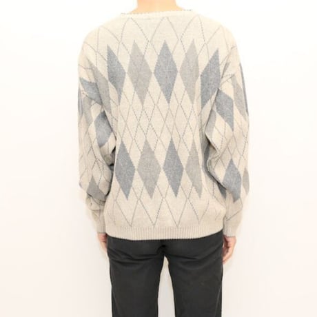 Cotton×Acrylic Argyle Knit Sweater