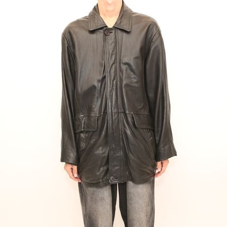 Black Leather Coat Loose Silhouette