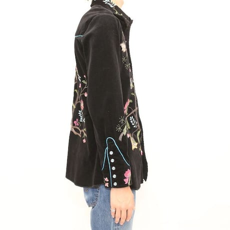 Flower Embroidery Corduroy Western L/S Shirt