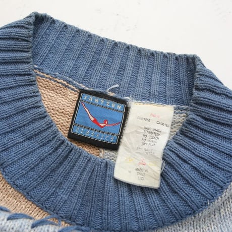 Janzen Patchwork Design Cotton Ramie Knit Sweater