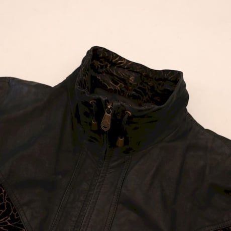 Patchwork Design Black Leather Jacket