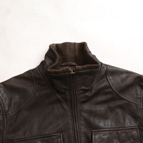 Stand up Collar Brown Leather Jacket