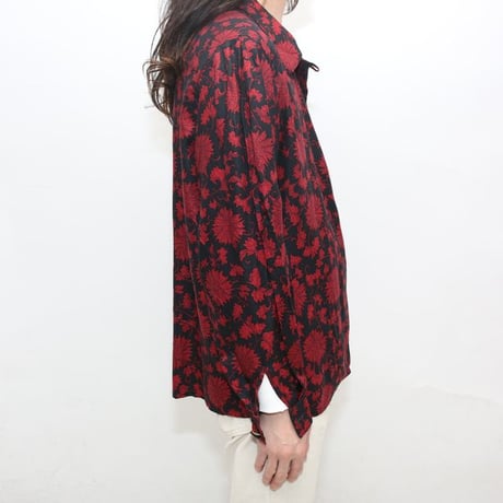 Flower Pattern Open Collared Rayon Shirt