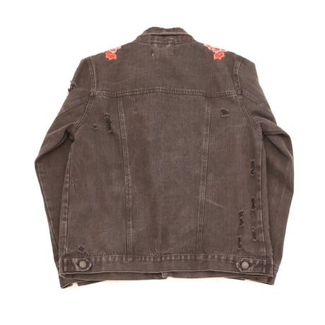 Flower Embroidery Black Denim Jacket