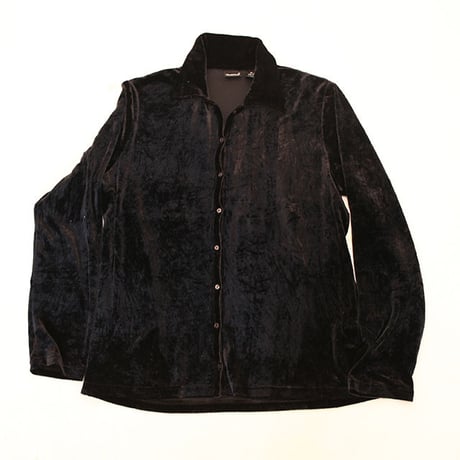 Black Velour Open-Collared Shirt