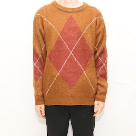 Argyle Pattern Wool Knit Sweater