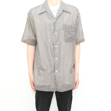 Striped Pattern Open Collar S/S Shirt