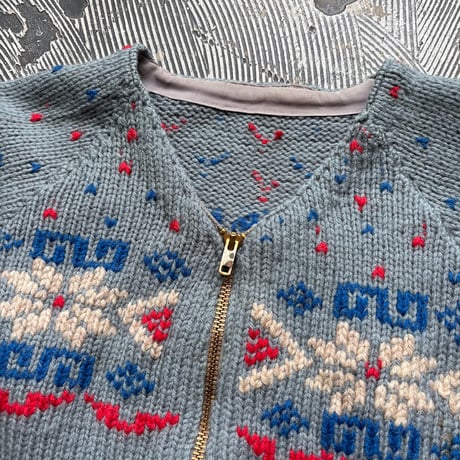 60s Zip-up Nordic Knit Cardigan