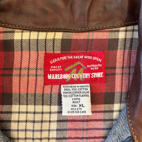 Marlboro Leather Collared Denim Jacket Loose Silhouette