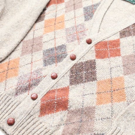 Argyle Pattern Wool Knit Cardigan MADE IN IRELAND