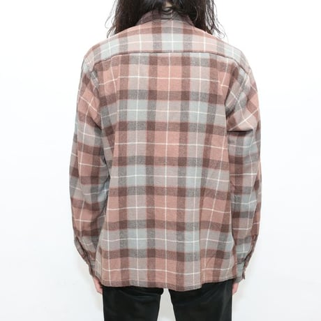 60's Open Collared Plaid  Wool L/S Shirt