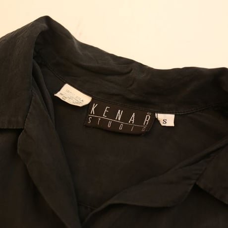 Open Collar Silk L/S Shirt Black